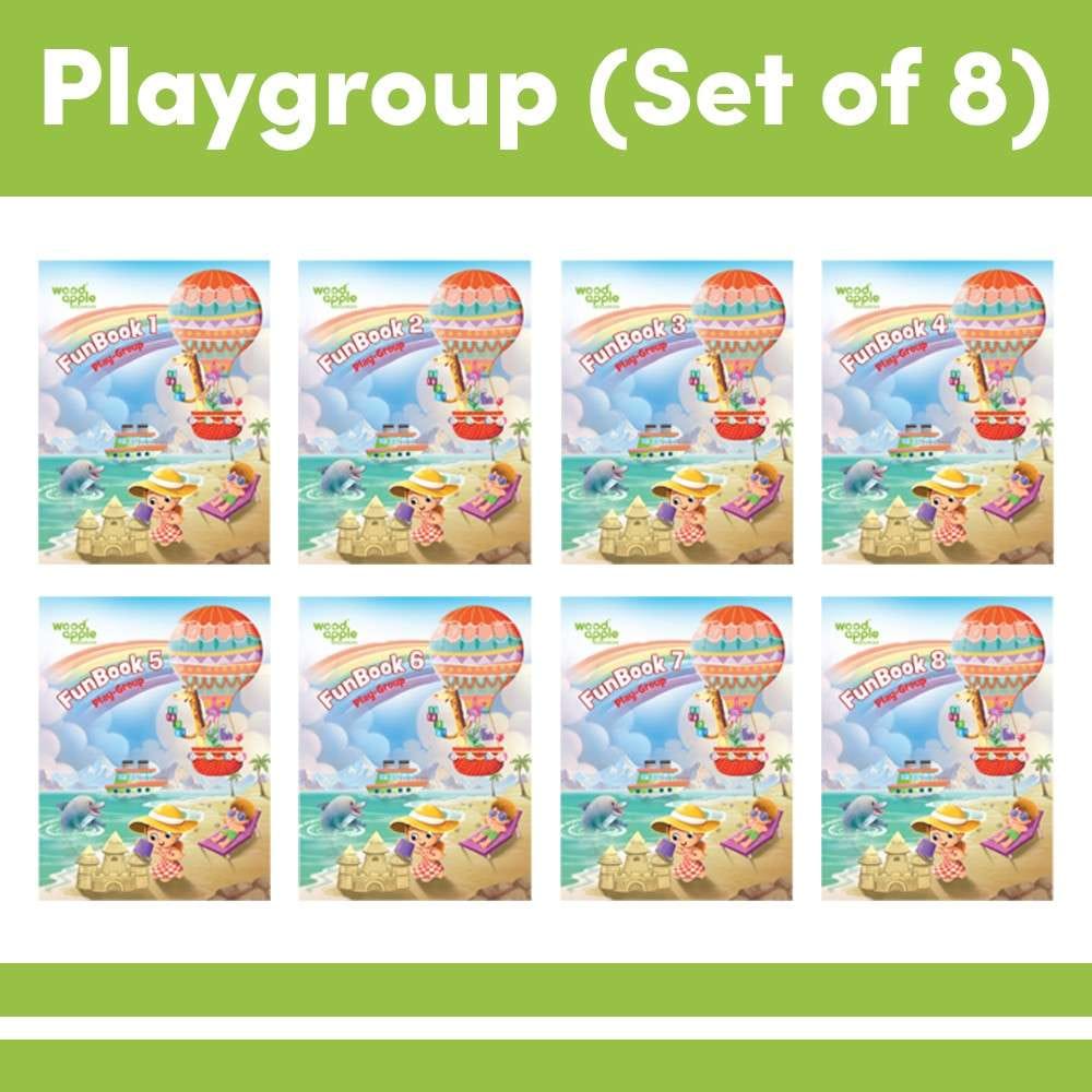 Funbook Playgroup Set of 8 | Learning Books for Kids | Alphabet, Hindi and Maths Puzzle | For 3-4 Years Kids | Activity Book for Pre School Children| Word Search Book | Overall Development Book Set
