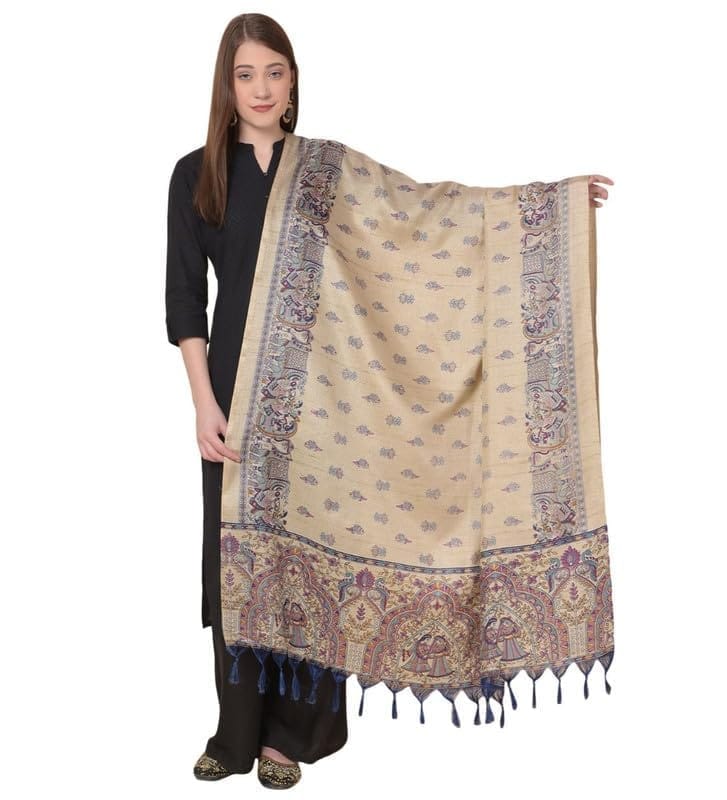 Women's Art Silk Printed Dupatta (Gold)-PID47023