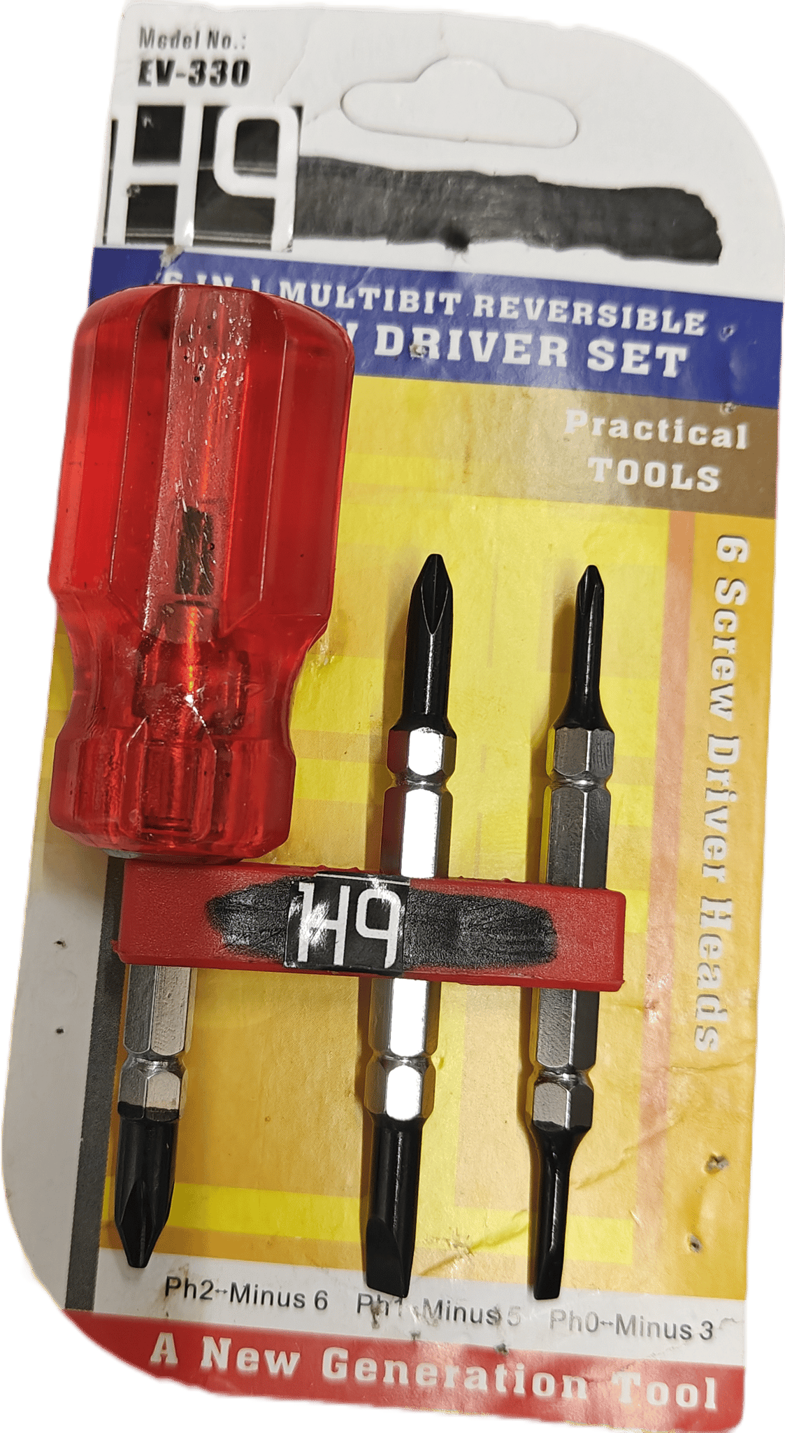 H9 6-in-1 Reversible Screwdriver with Hexagon Rod and Extra Hard Tips Screw Driver Set (50mm x 6mm) (Flat & PH2 Tip) STB 330
