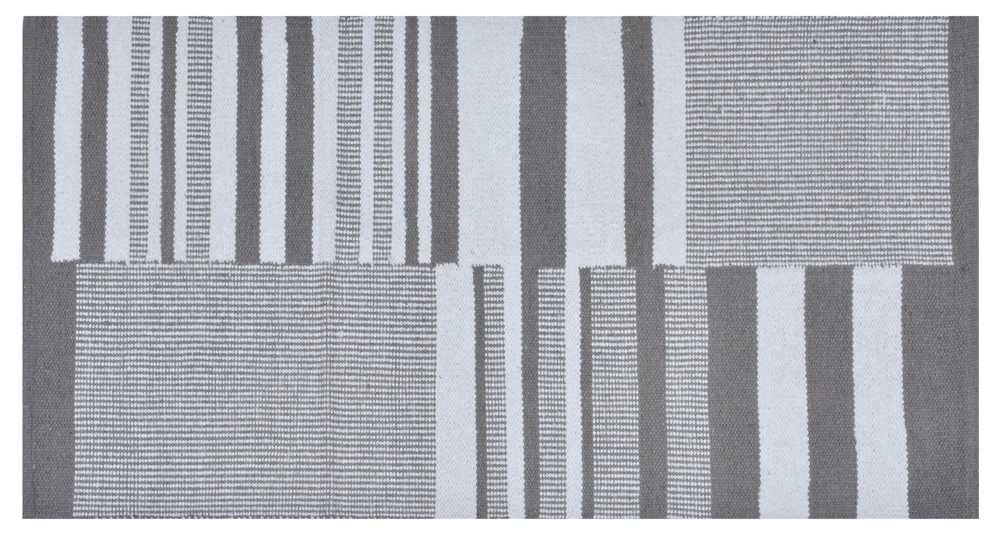 Modern Grey & White Striped Geometric Woven Area Rug | Stylish Floor Decor