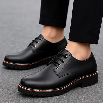 Men’s Black Formal Derby Lace-Up Shoes | Office & Party Wear Footwear