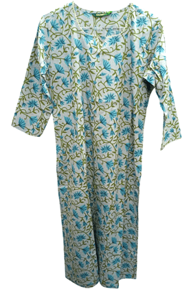 Elegant Women's Blue Floral Block Print Cotton Kurti | Ethnic Daily Wear