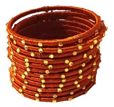 Exquisite Rust Silk Thread Studded Bangles Set for Women Exquisite Rust Silk Thread Studded Bangles Set for Women