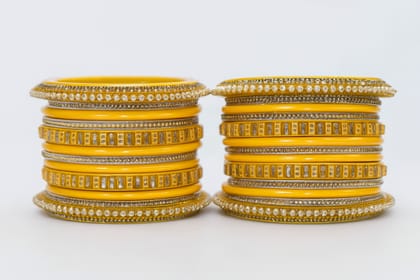 Traditional Yellow Stone-Studded Bangle Set for Women Traditional Yellow Stone-Studded Bangle Set for Women
