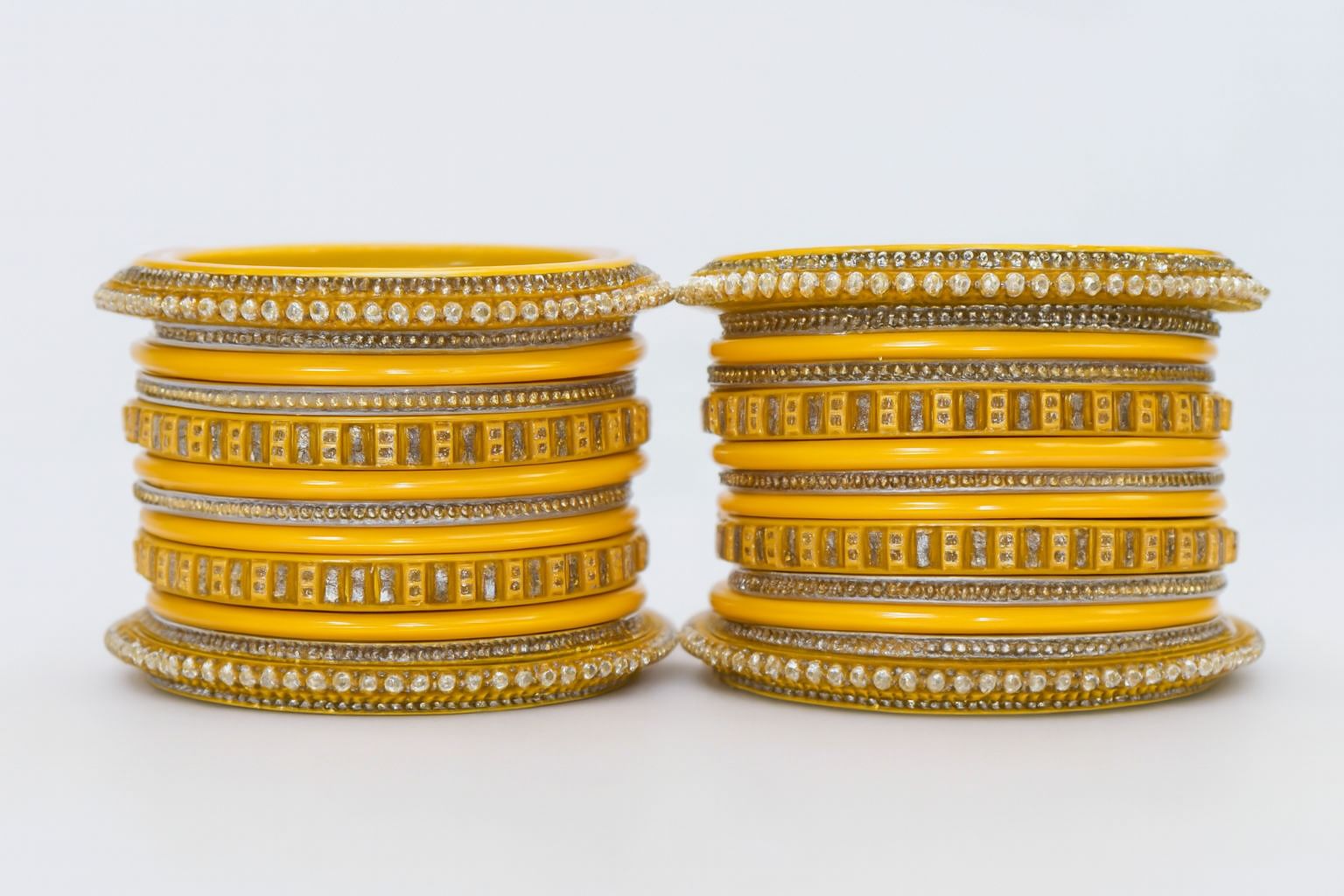 Traditional Yellow Stone-Studded Bangle Set for Women
