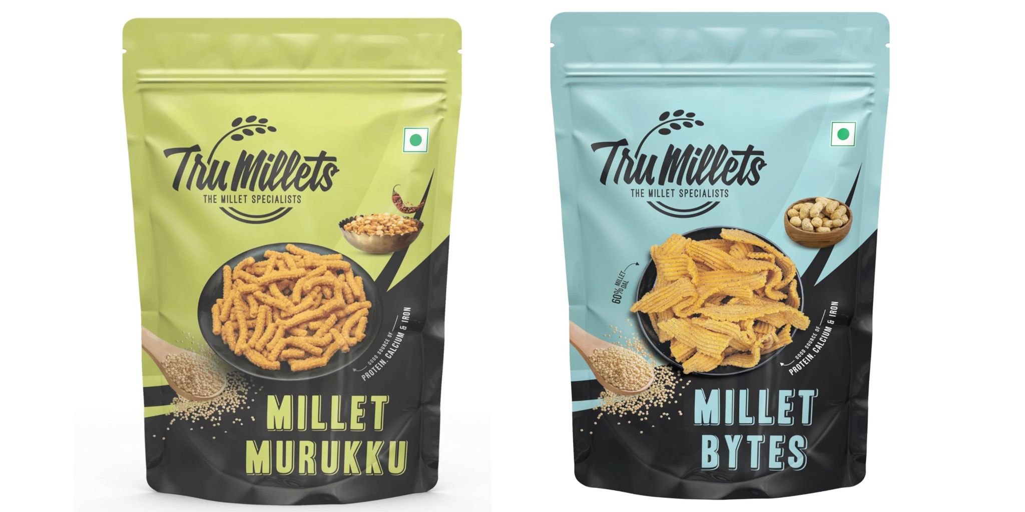 Trumillets | Healthy Millet Snack | Namkeen | Murukku 125g and Millet Bites 125g