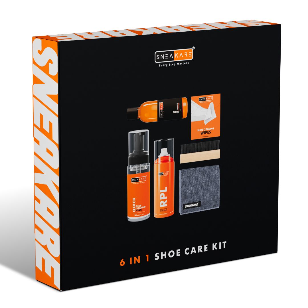 SNEAKARE Premium 6-in-1 Shoe Cleaning Kit - 150ml Foam & 100ml Shoe Cleaner - Sneaker Cleaner Kit with 1 Shoes Brush - Suitable for Sneaker Care, Canvas, Crocs, Boots & Casuals - Gifts for Men