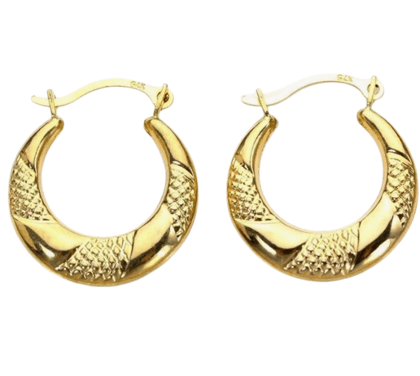 Anti Tarnish Gold Textured Hoop Earrings