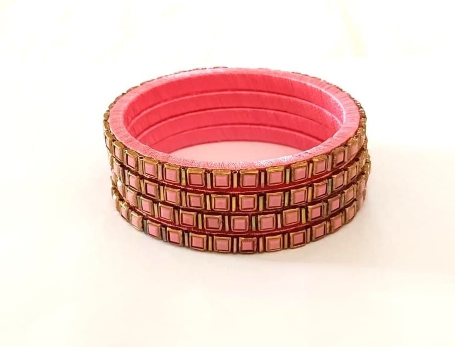 Elegant Pink Studded Bangles Set for Women - Ethnic Indian Traditional Jewelry