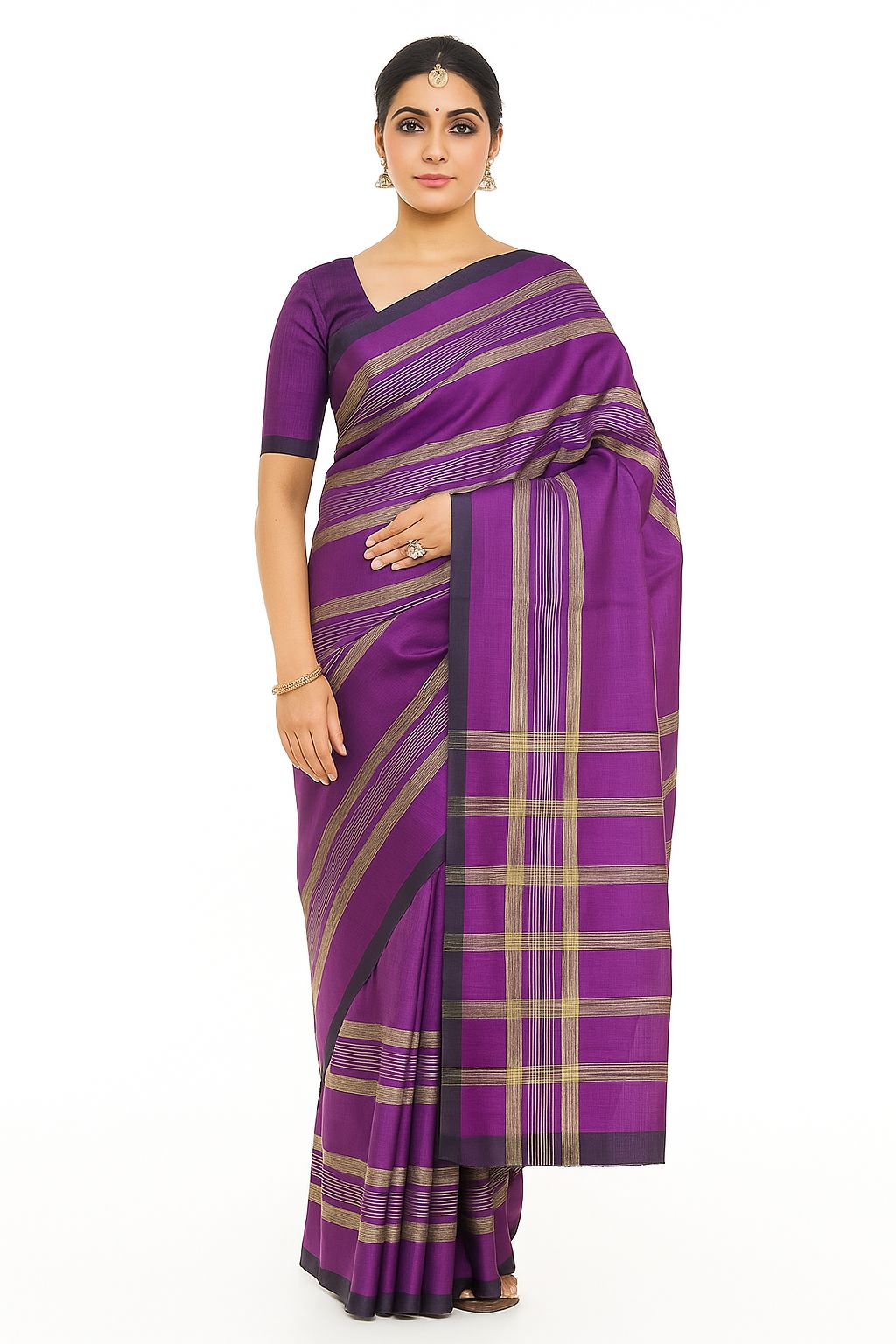 Royal Violet Striped Elegance Saree