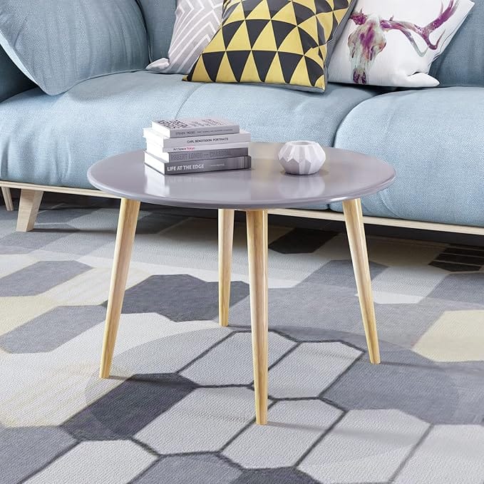 Brown Art Shoppee Round Coffee Table End Table,Modern Tea Side Table Furniture,Wooden Table with 4-Legs-24 inches (Grey)