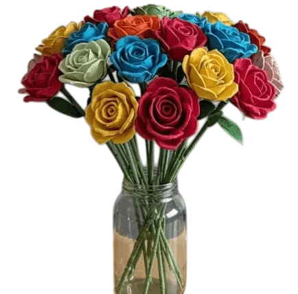 Fabric Rose Bouquet In Glass Jar