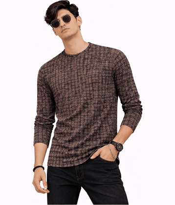 DELTIN HUB Men Cotton Blend Regular Fit Printed T-Shirt ( Brown )