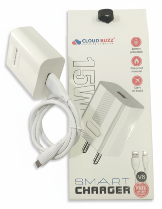 CLOUD BUZZ 15W Smart Charger with USB Cable - Battery Protection