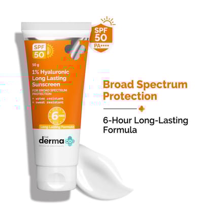 The Derma Co 1% Hyaluronic Long Lasting Sunscreen SPF 50, PA++++ |6 hrs. Sun Protection For All skin (50 g)