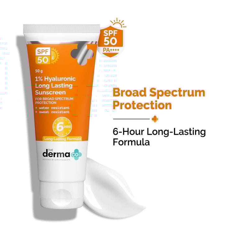 The Derma Co 1% Hyaluronic Long Lasting Sunscreen SPF 50, PA++++ |6 hrs. Sun Protection For All skin (50 g)