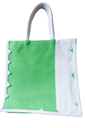 Stylish Green & White Jute Canvas Tote Bag with Contrast Trim Stylish Green & White Jute Canvas Tote Bag with Contrast Trim