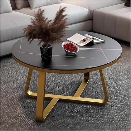 Modern Metal Coffee Table – Round/Stylish Accent Table for Living Room, Sturdy & Durable Design, Space-Saving & Easy Assembly, Industrial & Contemporary Home Furniture (Black Gold)