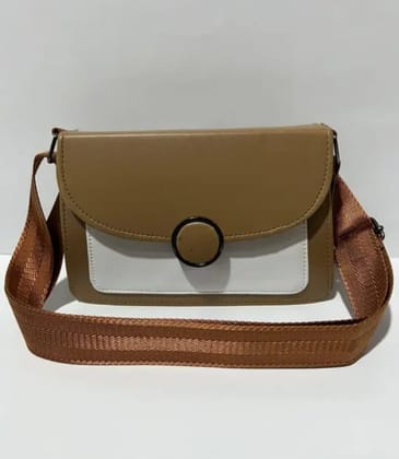 Stylish Tan & White Two-Tone Crossbody Shoulder Bag with Adjustable Strap