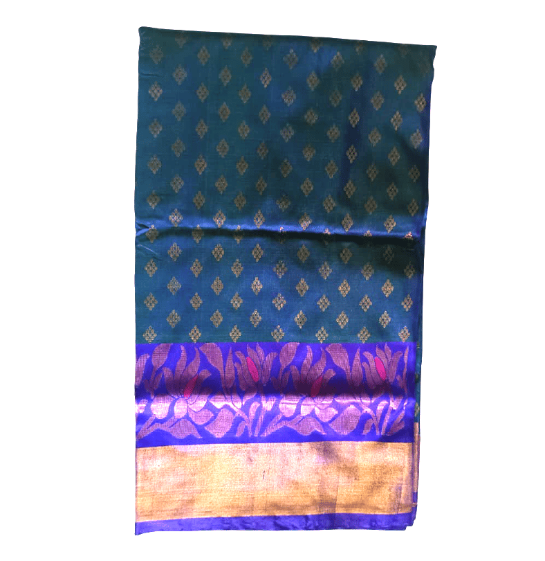 Elegant Teal & Royal Blue Uppada Pattu Saree with Zari Weave & Floral Motifs