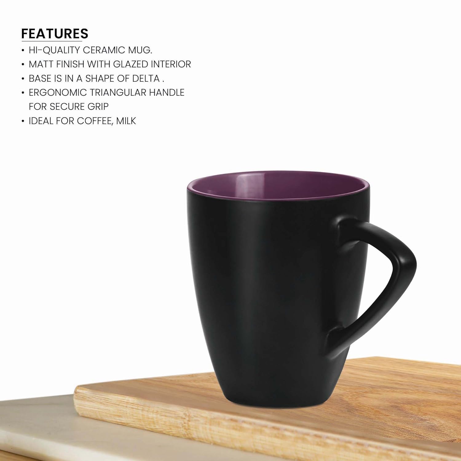 Treo by Milton Delta Ceramic Mug, Set of 6, 160 ml Each, Black | Coffee Mug | Tea | Milk | Smoothies | Microwave Safe | Dishwasher Safe | Easy to Handle | Glossy Finish