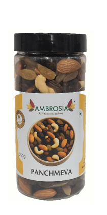 Ambrosia Panchmeva Dry Fruits Mix, 250g I Fit for Fasting | Healthy Snacks Mixed Nuts Contains Almonds, Cashews, Dates, Black Raisin, Green Raisin