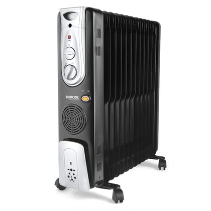 Borosil Volcano 13 Fin OFR | 3 Power Heating Mode, 2900 Watts Oil Filter Filled Radiator Room Heater | Noiseless Operation, PTC Fan | 2 Years Warranty, Black