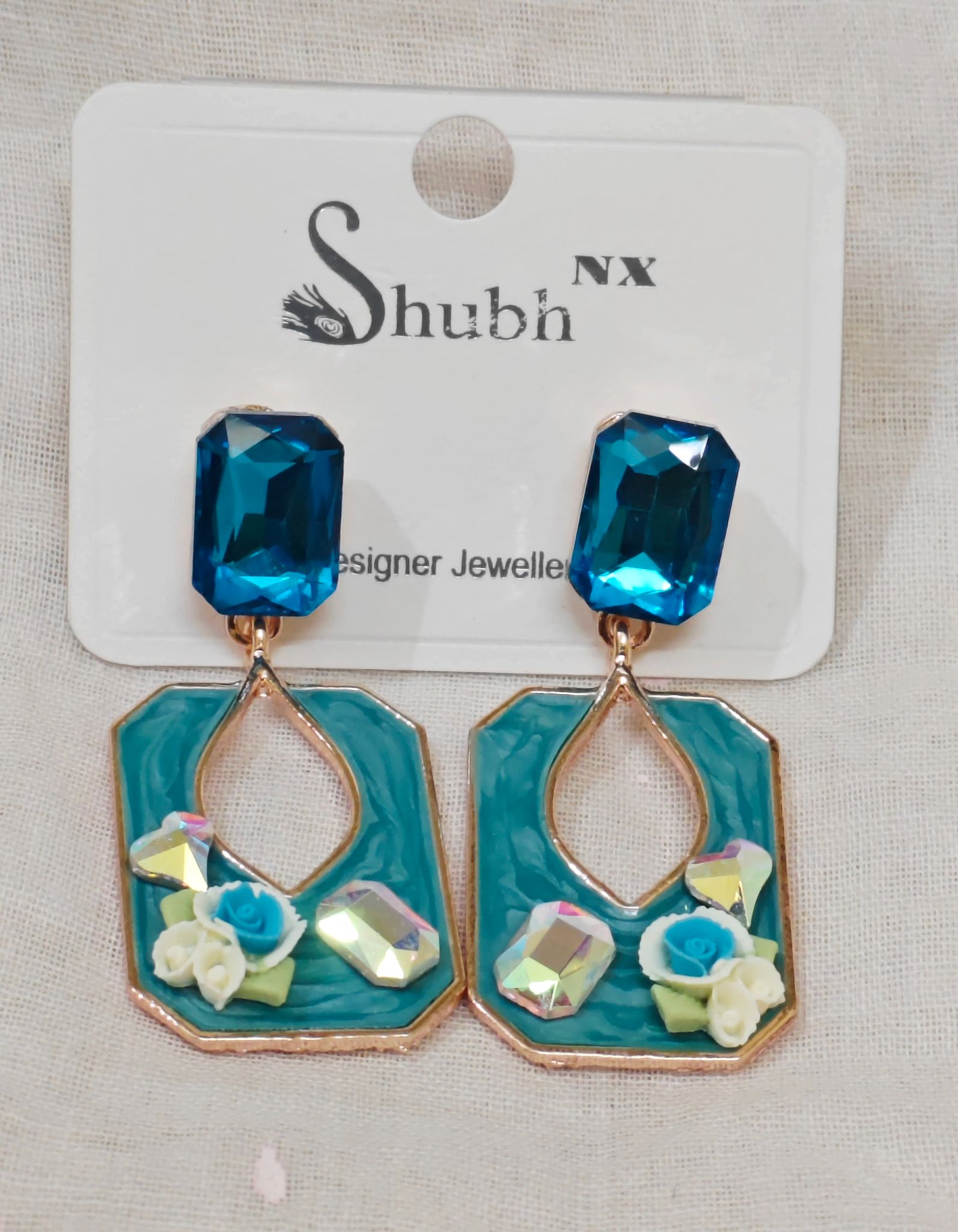 Blue Gemstone & Enamel Dangle Earrings