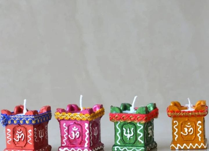 Colorful Wax filled Designed Table Diyas
