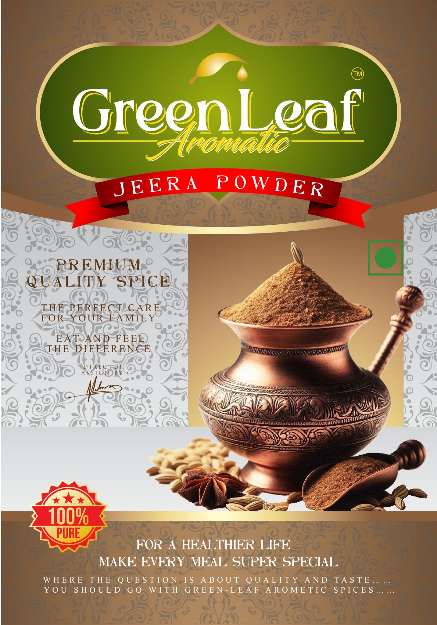 Green Leaf Aromatic Jeera Powder - Premium Quality 100% Pure Cumin Spice