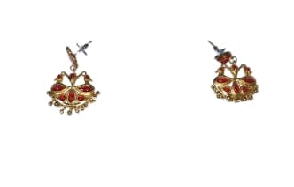 Exquisite Gold-Toned Red Enamel Drop Earrings for Women - Traditional Indian Festive Wear