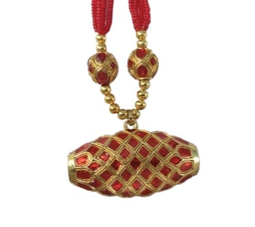Traditional Red Beaded Gold-Plated Meenakari Pendant Necklace for Women