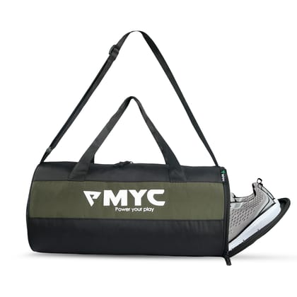 MYC Sports Gym Duffel Bag with Dedicated Shoe Compartment | Travel Holdall | Black & Olive