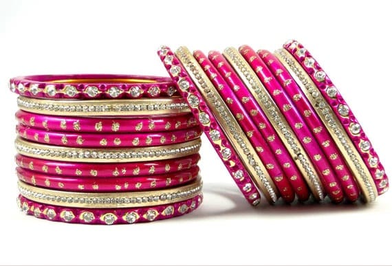 Elegant Pink & Gold Plated Stone Studded Bangle Set for Women