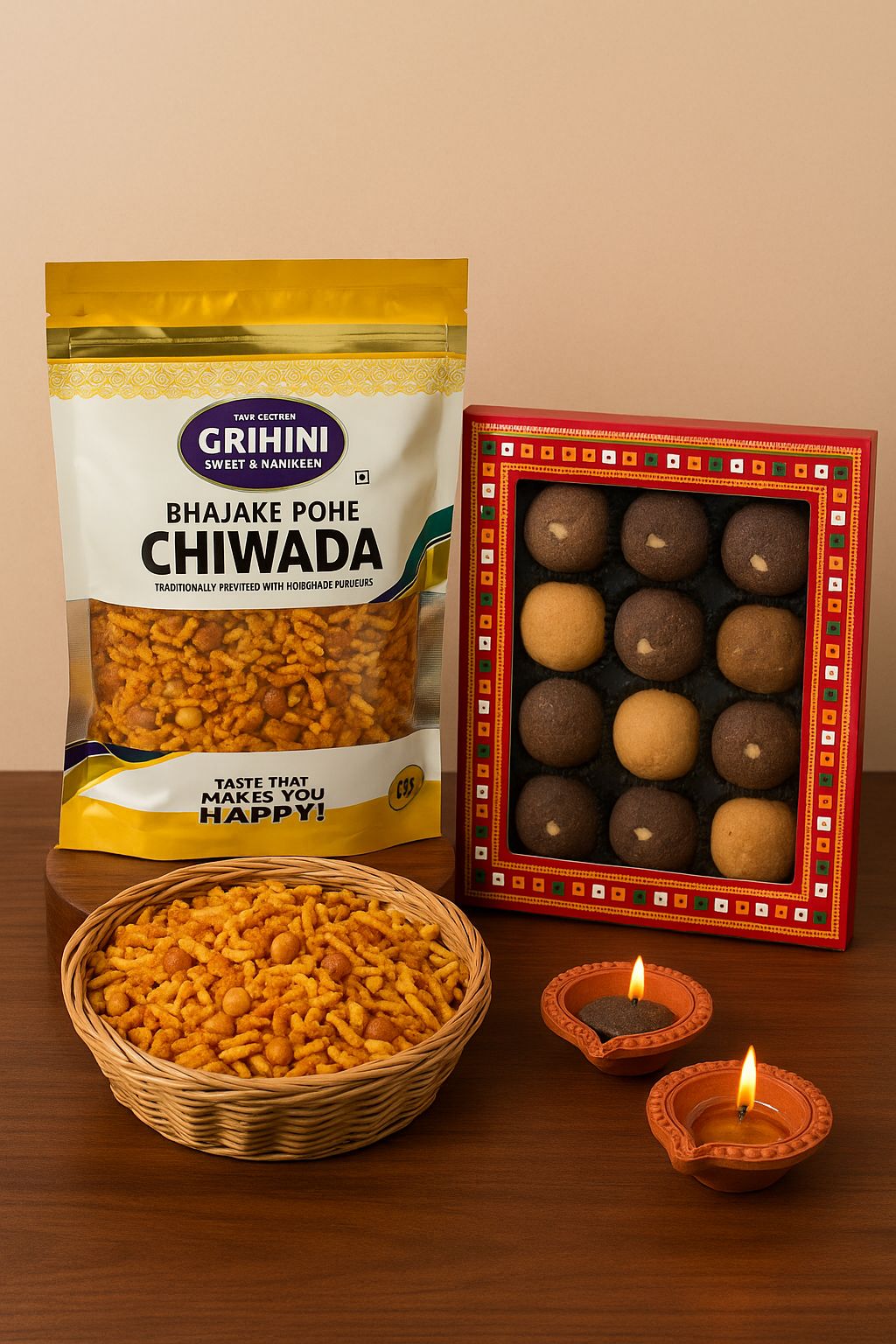Grihini Utsav Delight Combo (Bajake poha chiwada - 2 Pack, Mix Ladu -1 Pack)