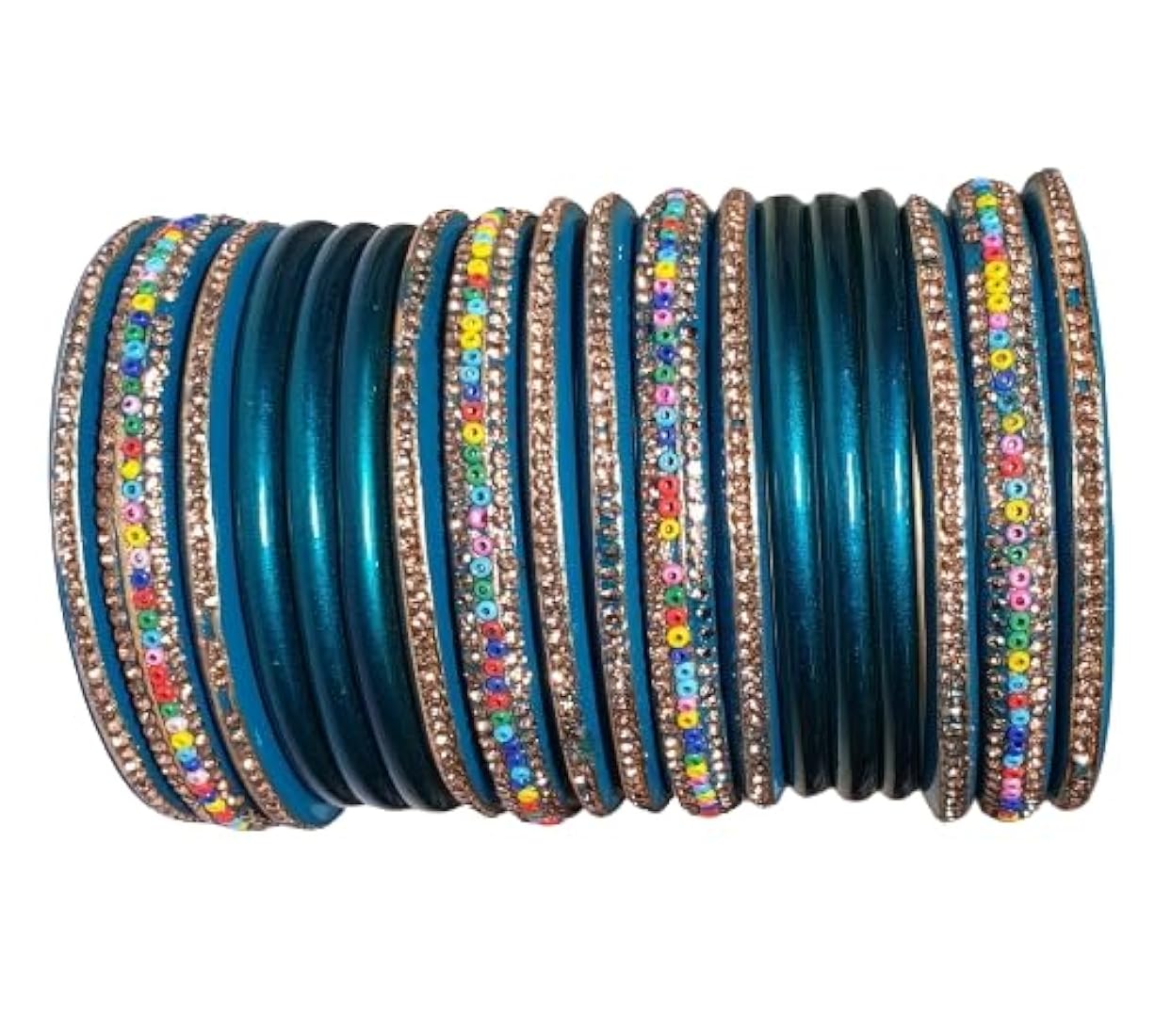 Elegant Teal & Gold Stone Studded Bangle Set for Women