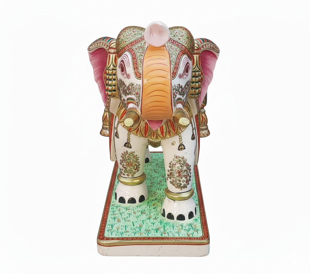 Hand-Painted Royal Indian Elephant Statue with Gold & Multicolor Embellishments - Decorative Showpiece