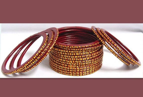 Traditional Maroon Lac Bangle Set with Golden Dot Work
