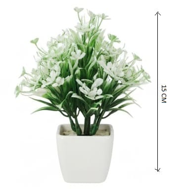 Artificial White Flowers Potted Plant for Desk & Home Decor-Pack Of 4