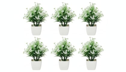 Pack of 6 Artificial White Flower Potted Plant for Desk & Home Decor