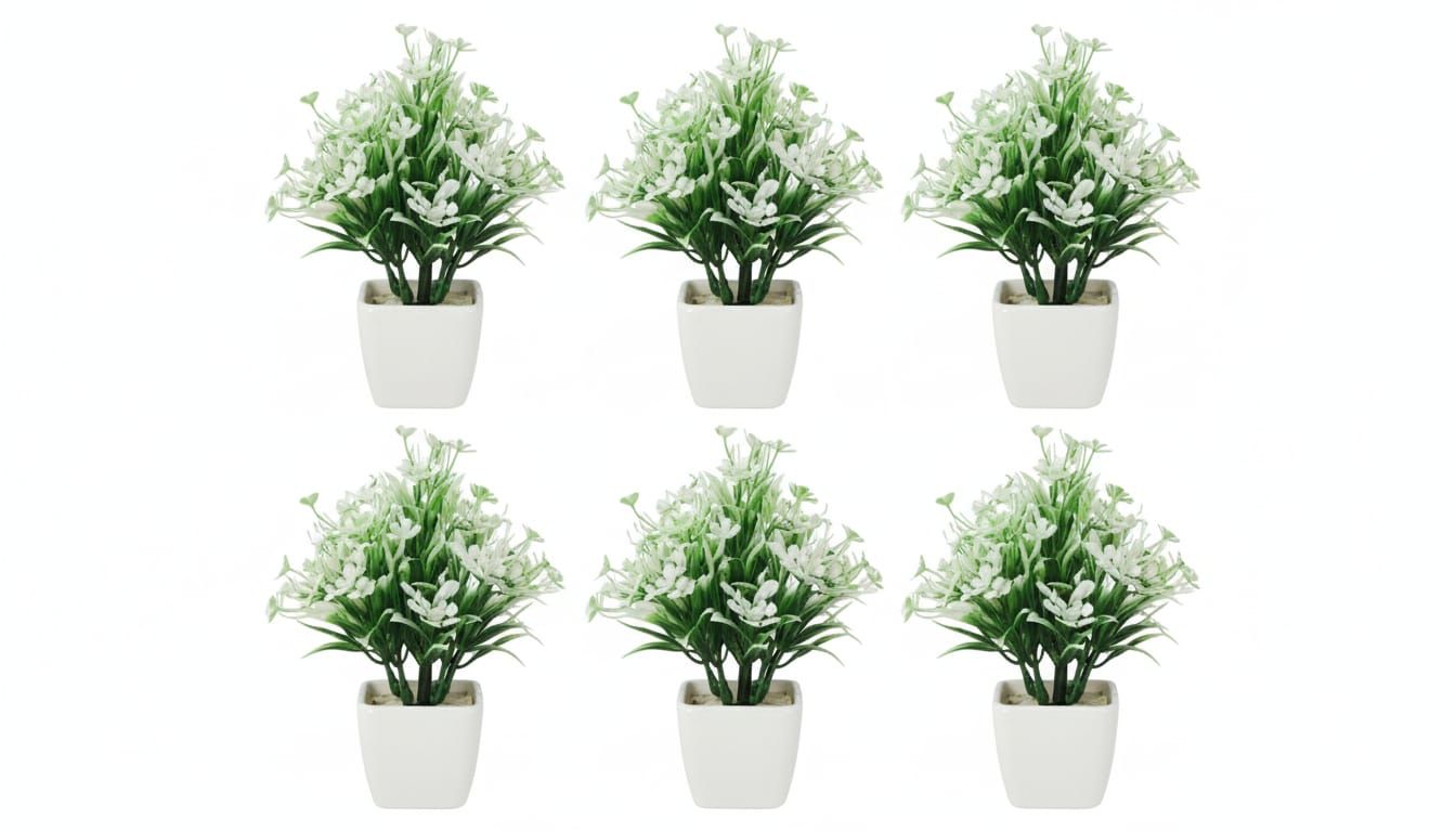 Pack of 6 Artificial White Flower Potted Plant for Desk & Home Decor