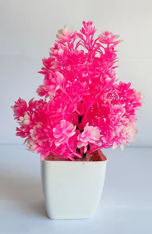 Vibrant Pink Artificial Plant in White Pot | Faux Flower Decor