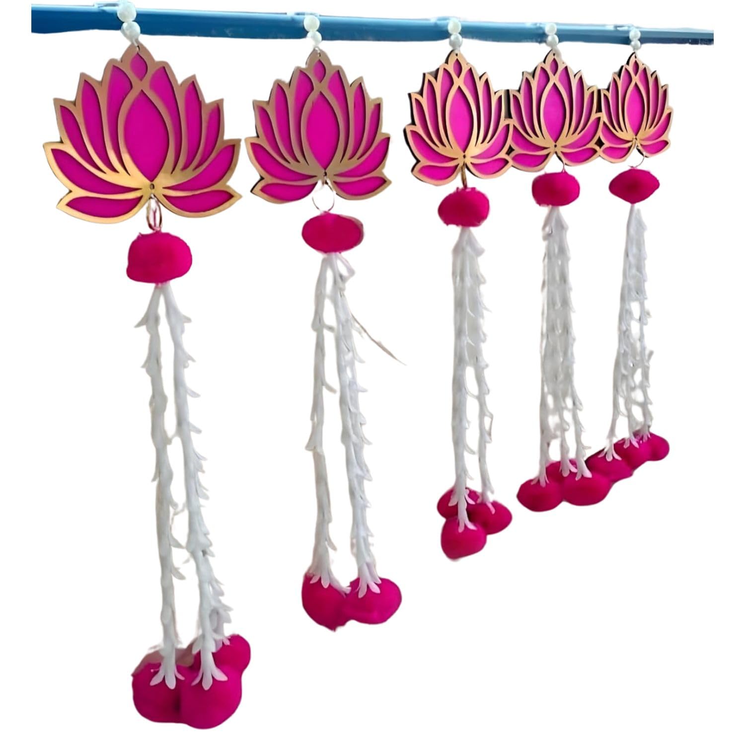 Pink Lotus Hanging Decor for Festivals & Home Decoration (Set of 5)