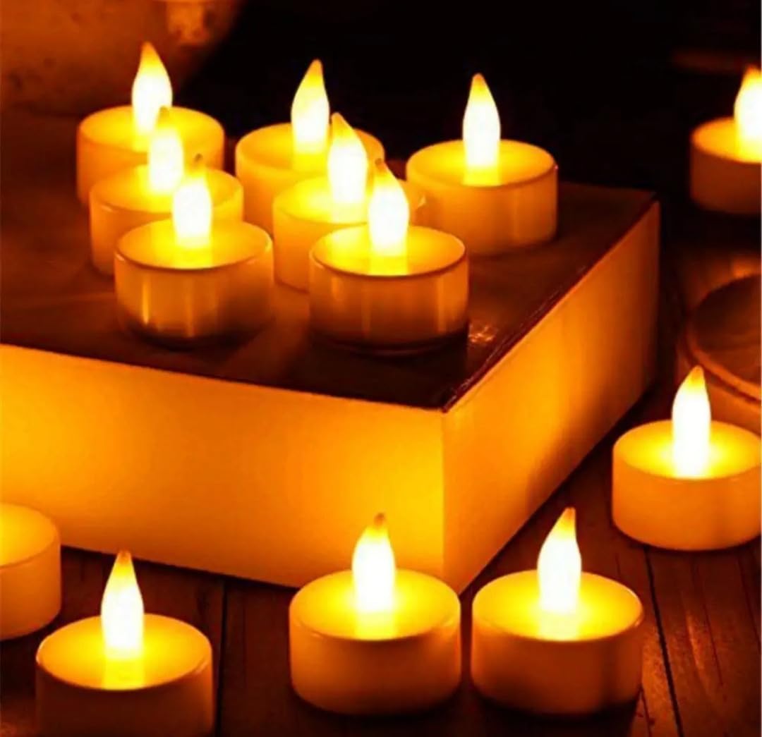LED Tea Light Candles | Flameless Smokeless Acrylic Design | Decorative Home Décor for Festivals, Gifting, Diwali, Birthday, Anniversary & Weddings (Yellow)