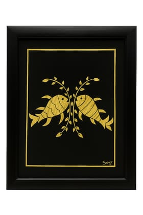 Golden Twin Fish Wheat Husk Handmade Wall Art Frame