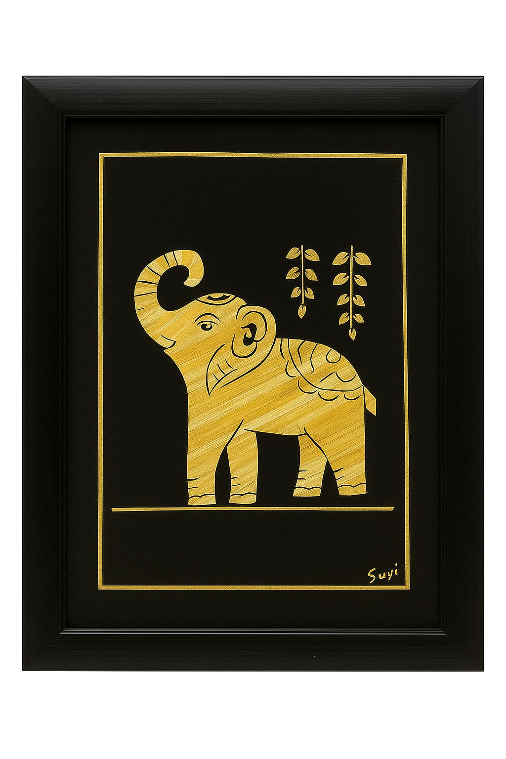 Golden Elephant Wheat Husk Handmade Wall Art Frame- A Wheat Husk Art