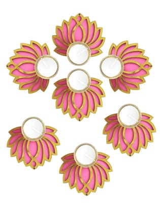 Pink and Gold Lotus Tealight Candle Holders - Set of 7 for Festive Decor