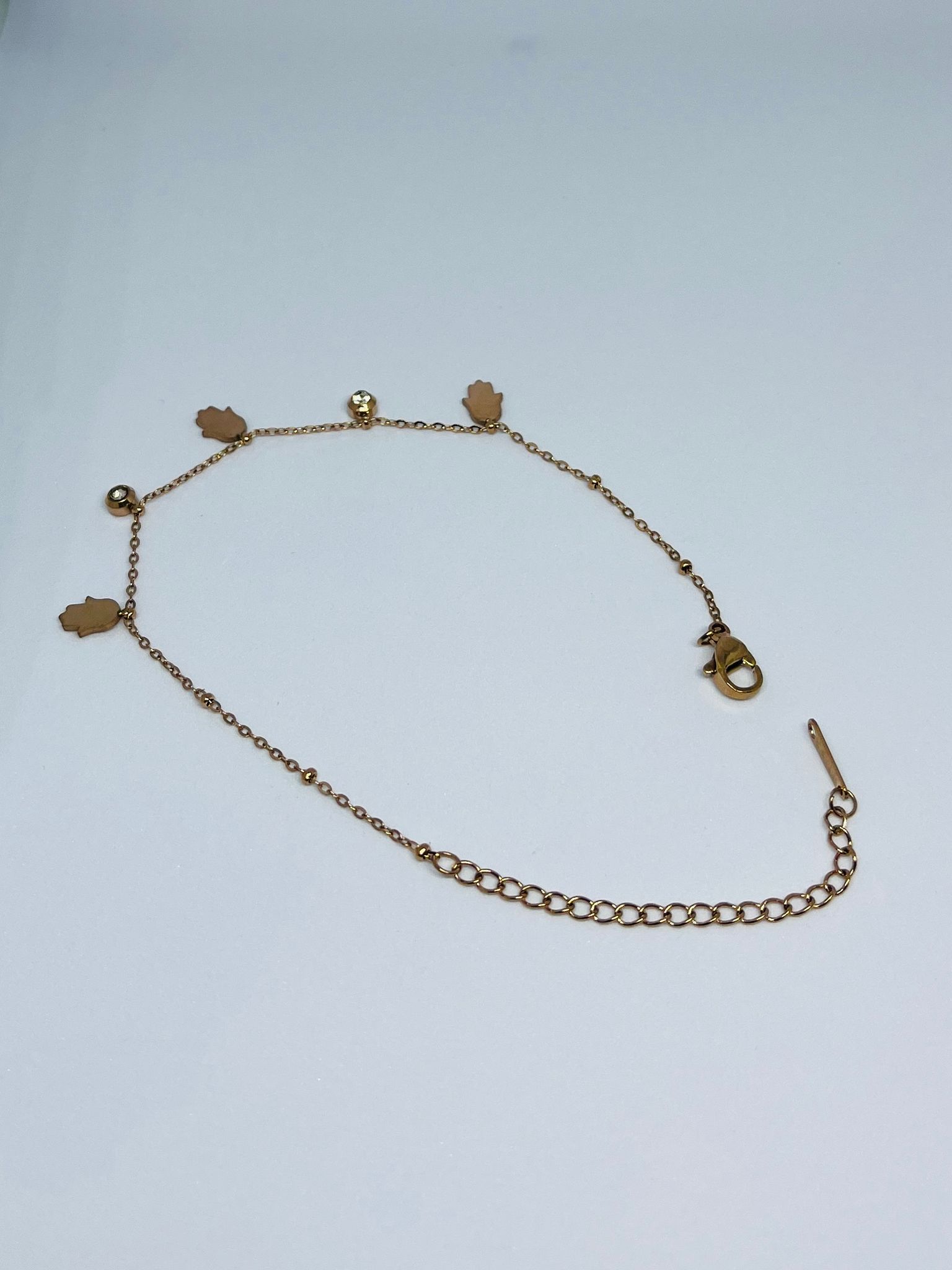 Gold Plated Hamsa Charm Anklet with Crystal Detail