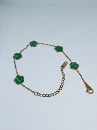 Elegant Gold Plated Green Clover Charm Bracelet for Women