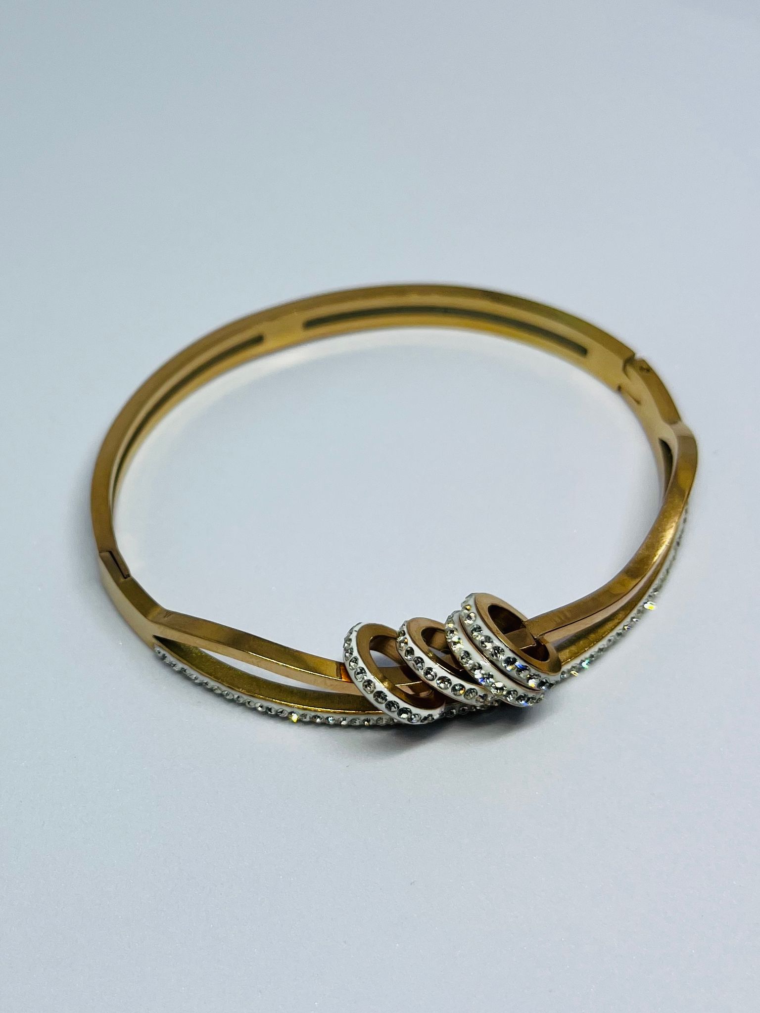 Gold Plated Bangle with Pave Set CZ Rings for Women